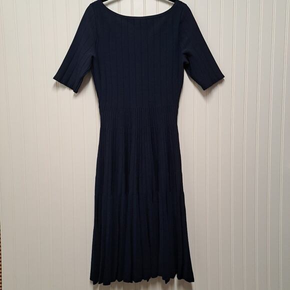 Jason Wu Collection Dress Womens S Navy Blue Ribbed Pleated Half Sleeve Pullover - Picture 2 of 16